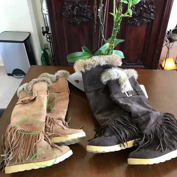 2pr over knee fur fringe boho moccasin boots 5 1/2 - Picture 5 of 6